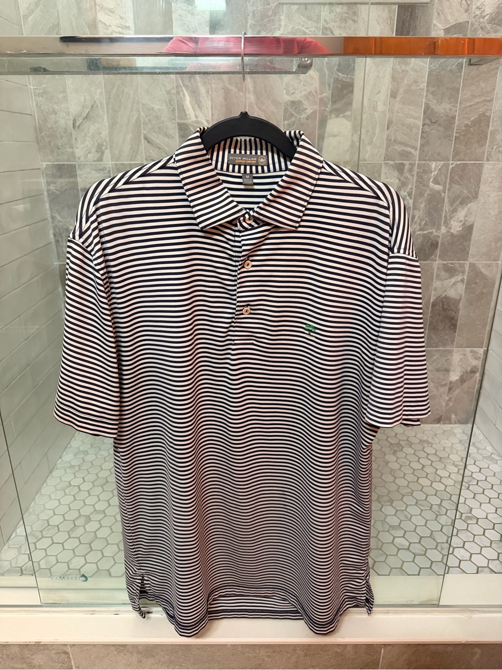 Peter Millar Striped Polo - Black & White - Jupiter Island Florida Club Logo